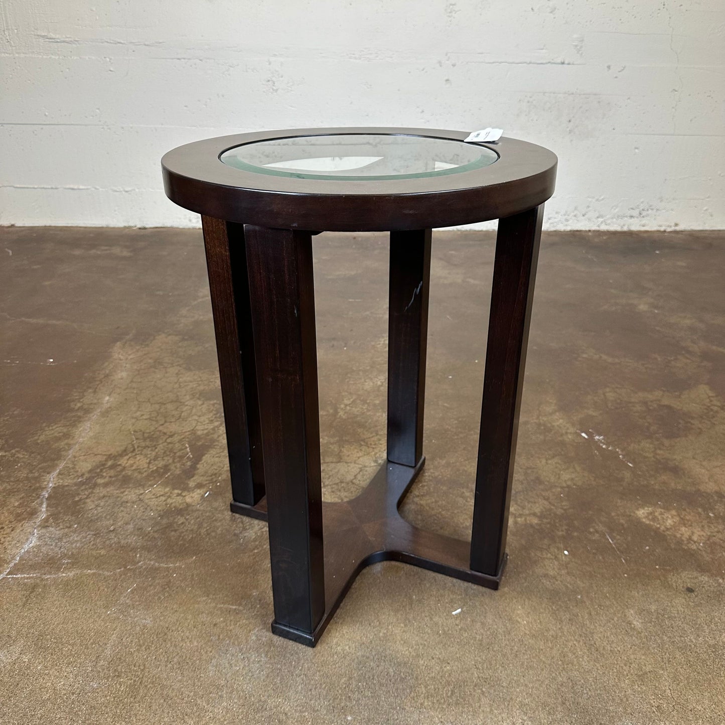 Round Wood Glass Top Side Table