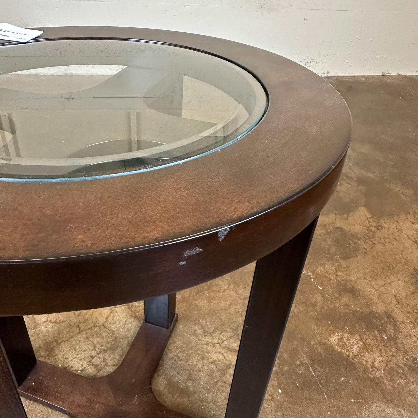 Round Wood Glass Top Side Table