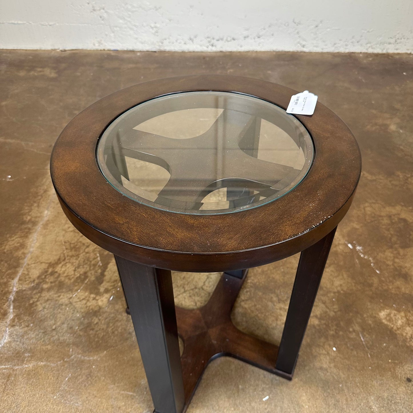 Round Wood Glass Top Side Table