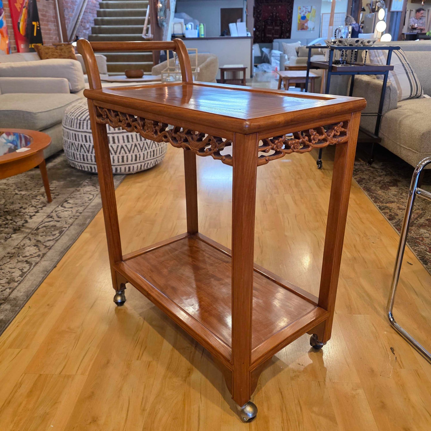 Carved Wood Bar Cart