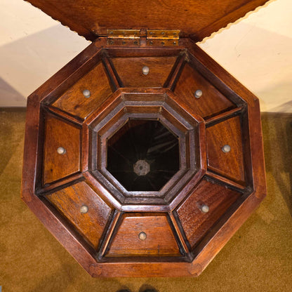 Ornate Carved Wood Octagon End Table w/ Storage