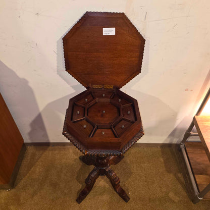 Ornate Carved Wood Octagon End Table w/ Storage