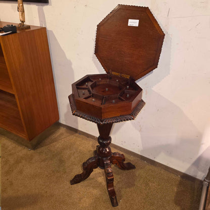 Ornate Carved Wood Octagon End Table w/ Storage
