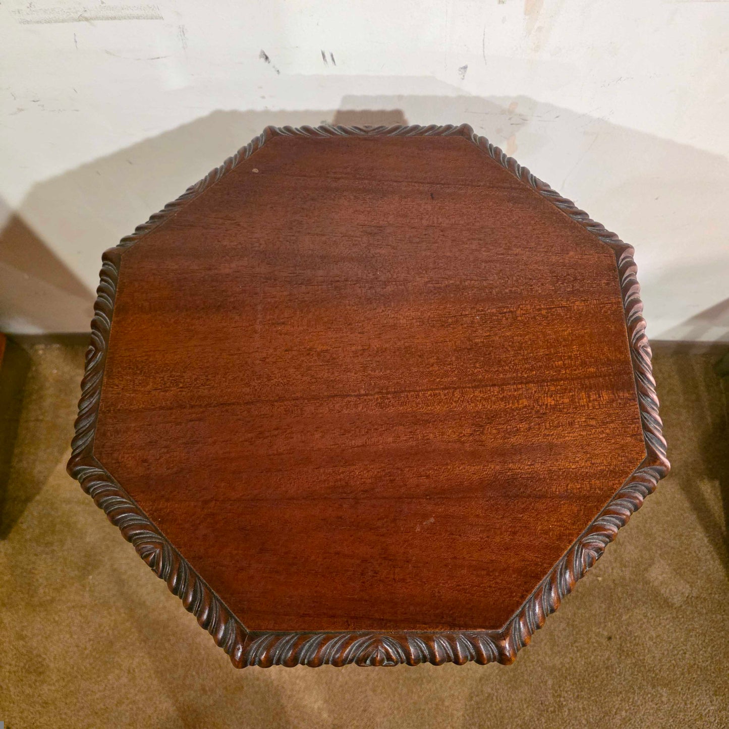 Ornate Carved Wood Octagon End Table w/ Storage