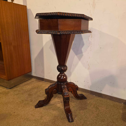 Ornate Carved Wood Octagon End Table w/ Storage