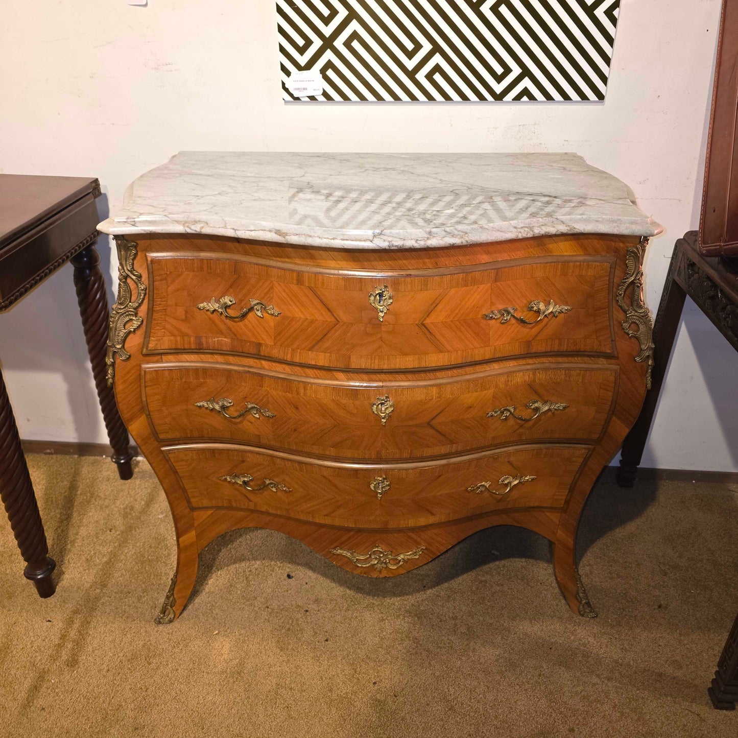 Louis XV Bombe Style Chest w Marble Top
