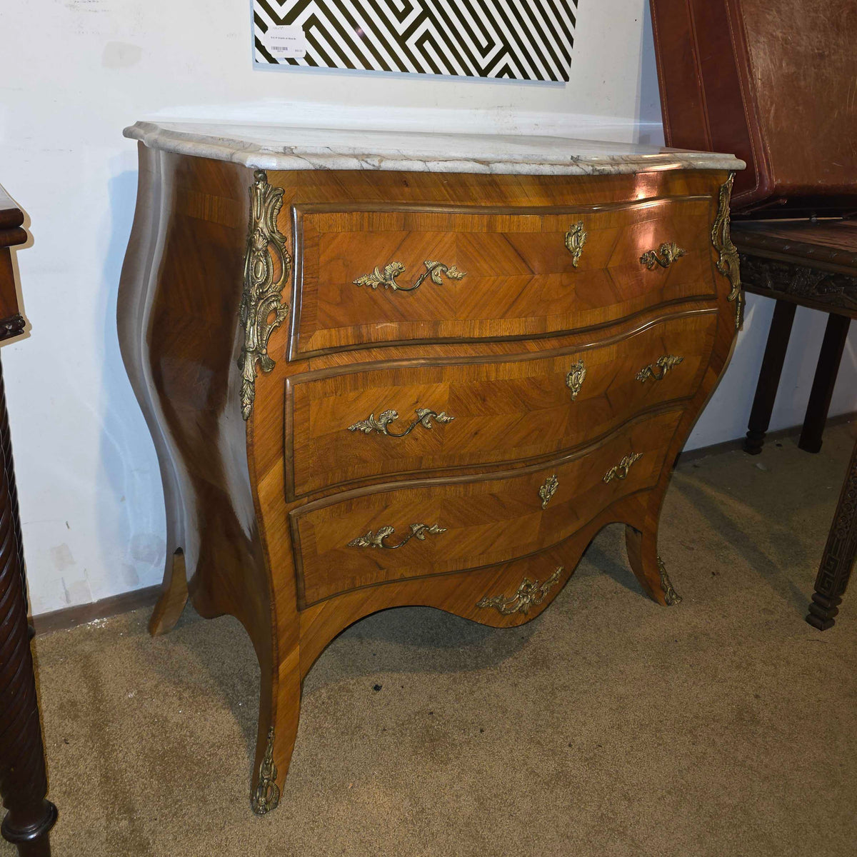 Louis XV Bombe Style Chest w Marble Top