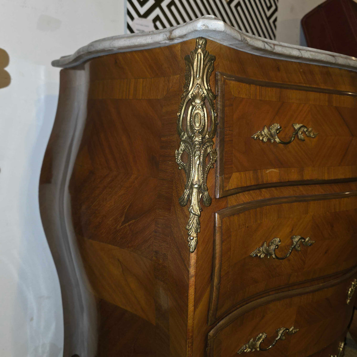 Louis XV Bombe Style Chest w Marble Top