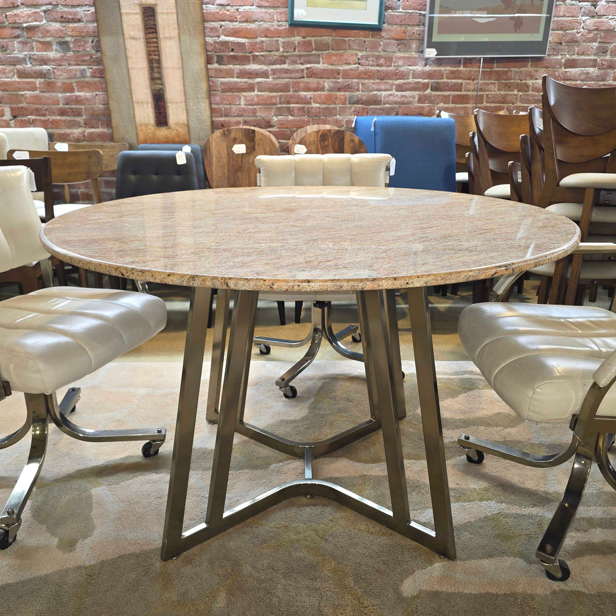 Marble Top Metal Dining Table w 4 Chairs