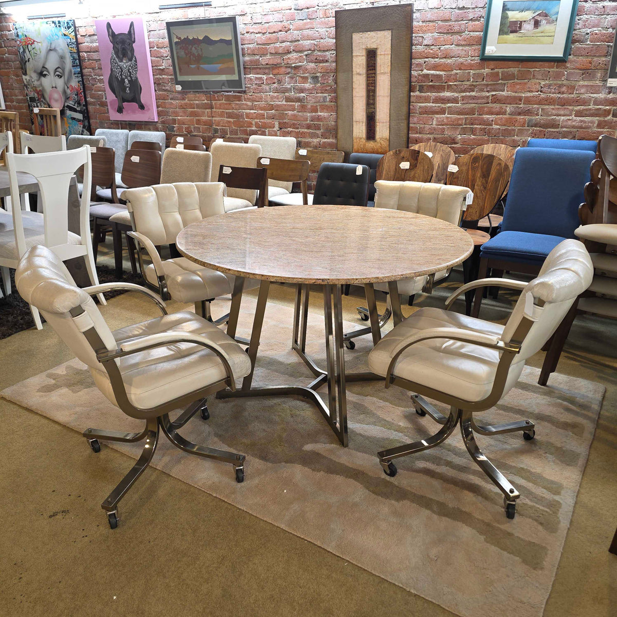 Marble Top Metal Dining Table w 4 Chairs