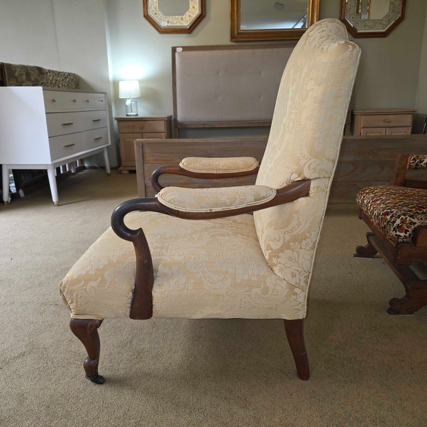 Yellow Upholstery Queen Anne Style Library Chair