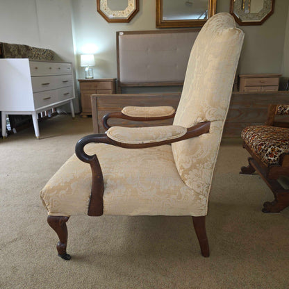 Yellow Upholstery Queen Anne Style Library Chair