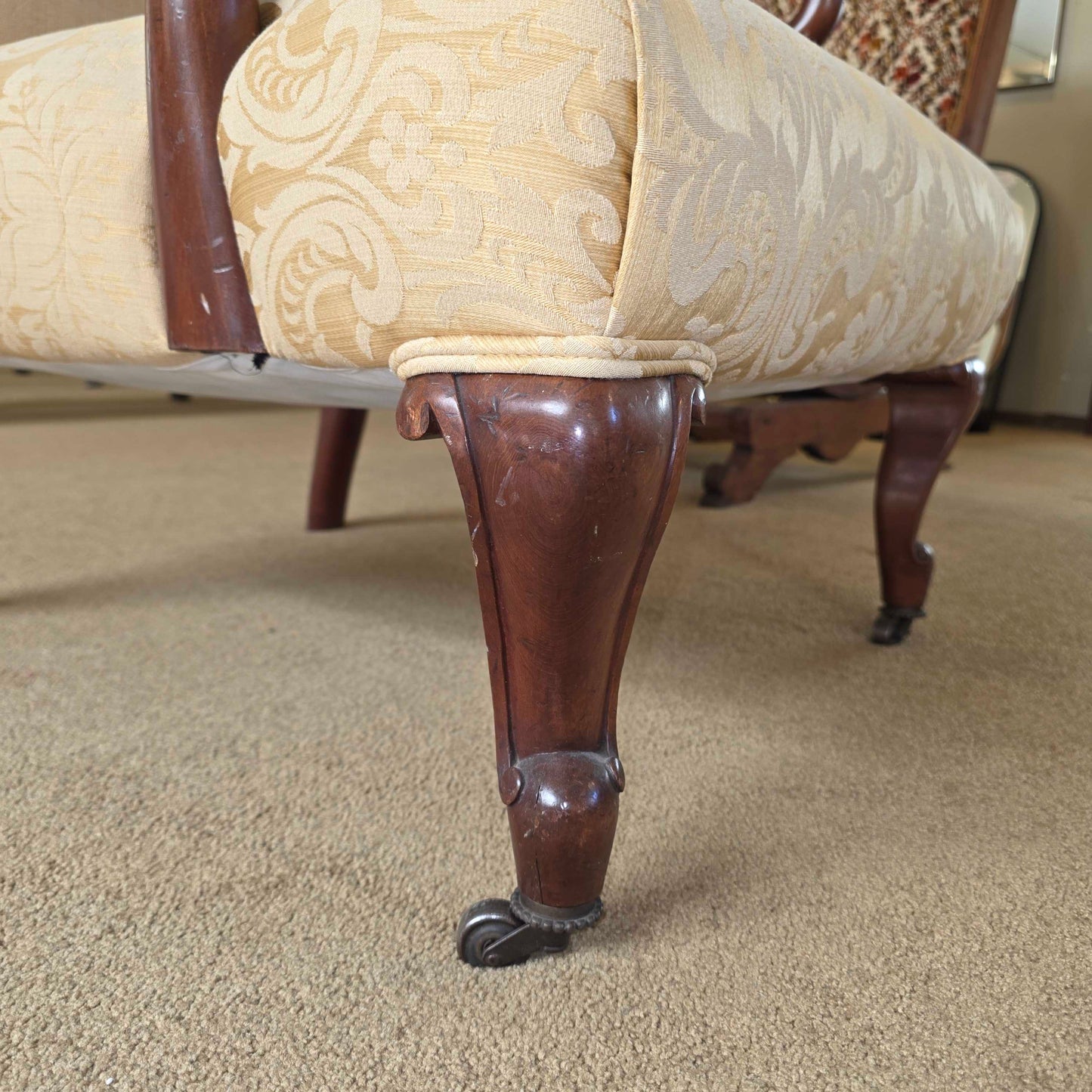 Yellow Upholstery Queen Anne Style Library Chair