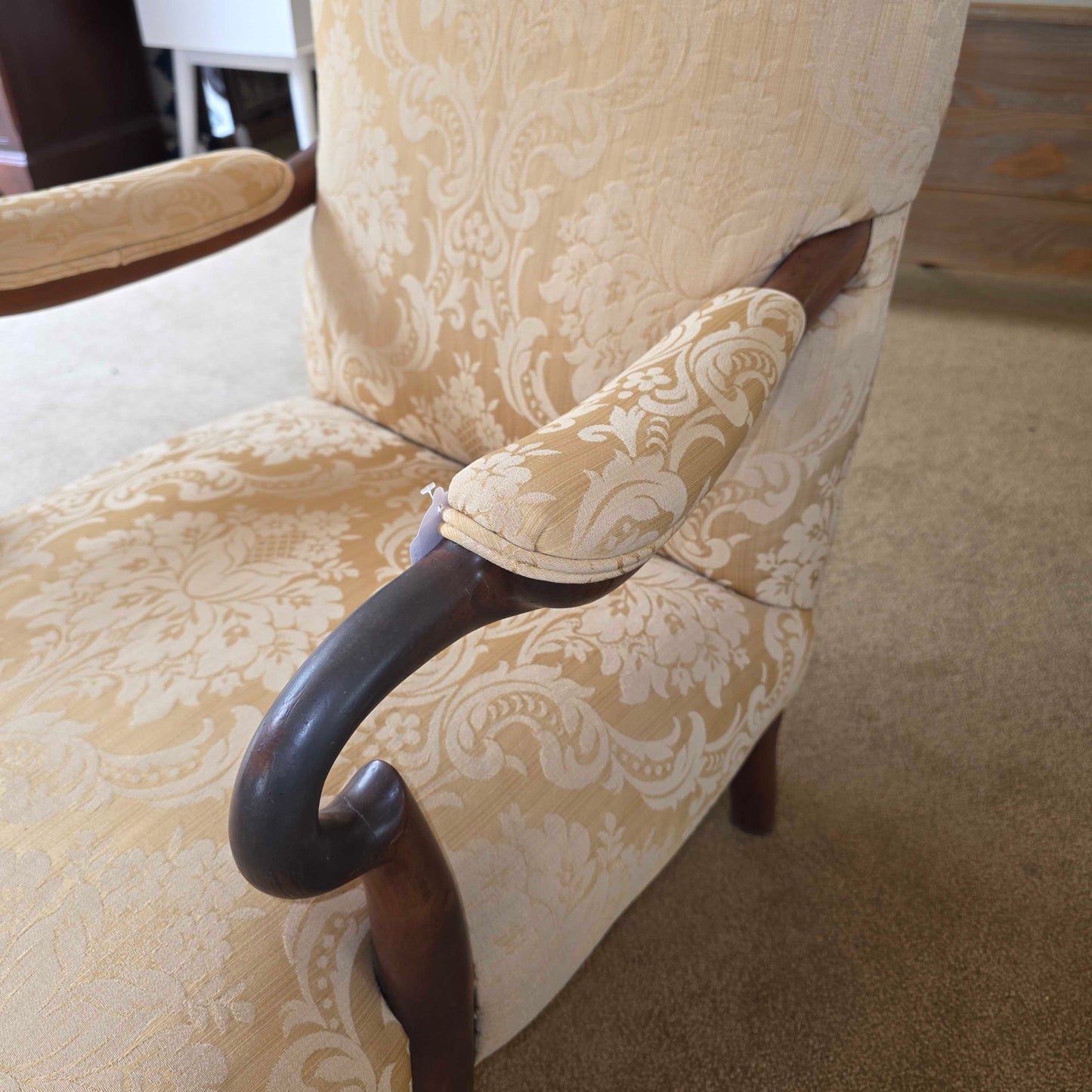 Yellow Upholstery Queen Anne Style Library Chair