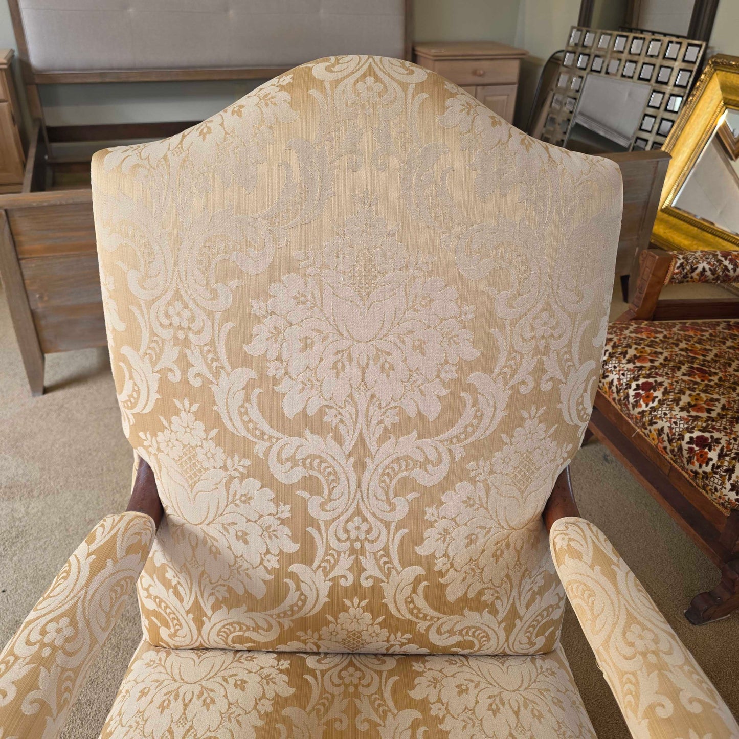 Yellow Upholstery Queen Anne Style Library Chair