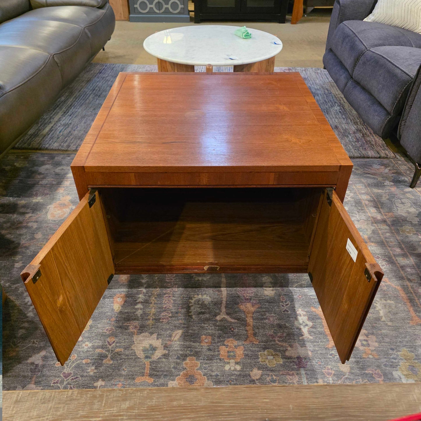 Square Metal Base Side Table w Doors