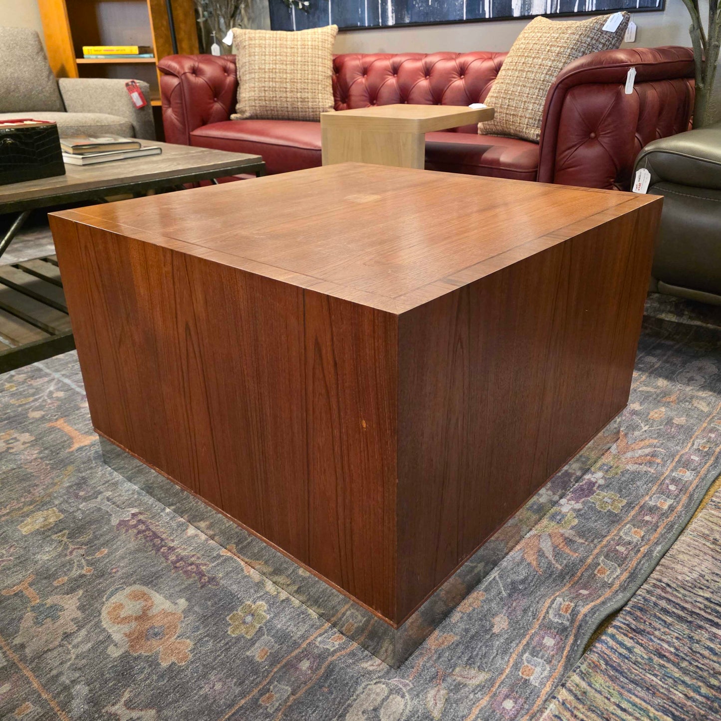 Square Metal Base Side Table w Doors