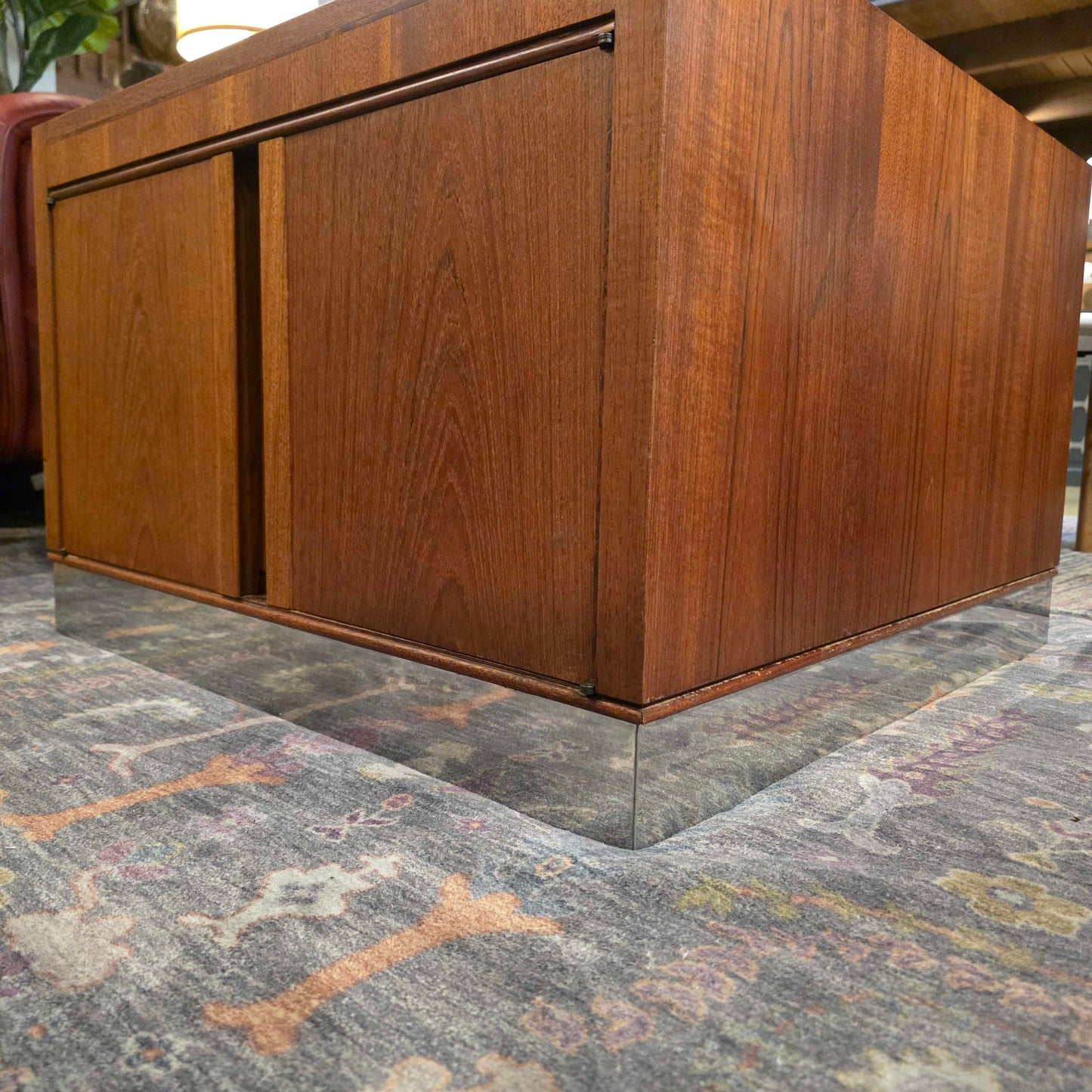 Square Metal Base Side Table w Doors