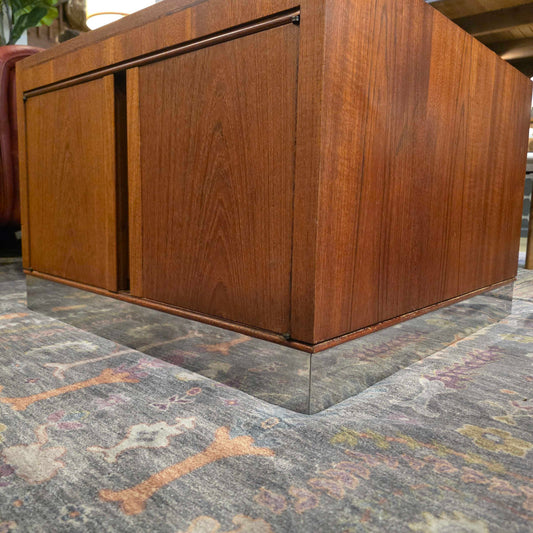 Square Metal Base Side Table w Doors