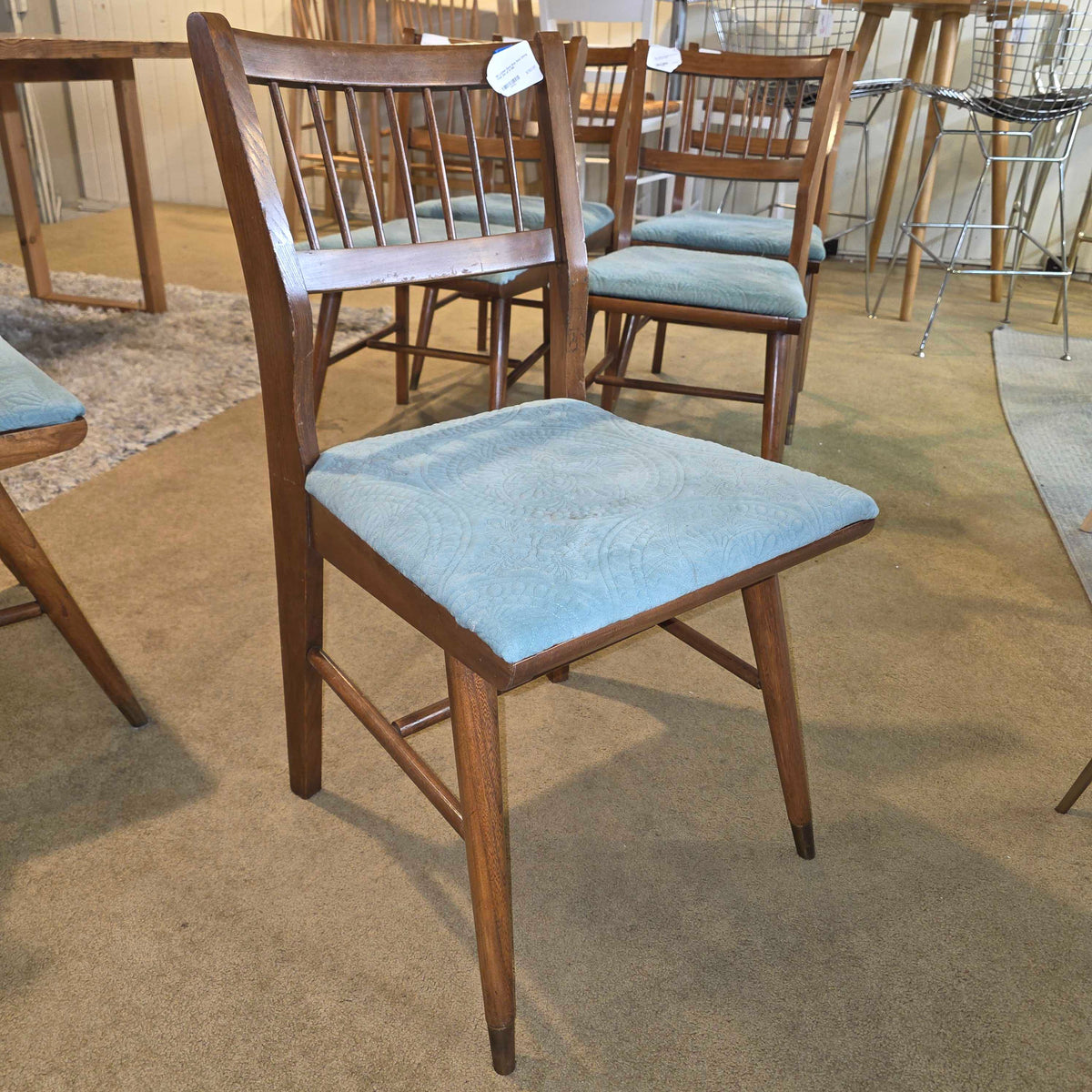 MC Ladder Back Blue Seat Dining Chair Set of 6
