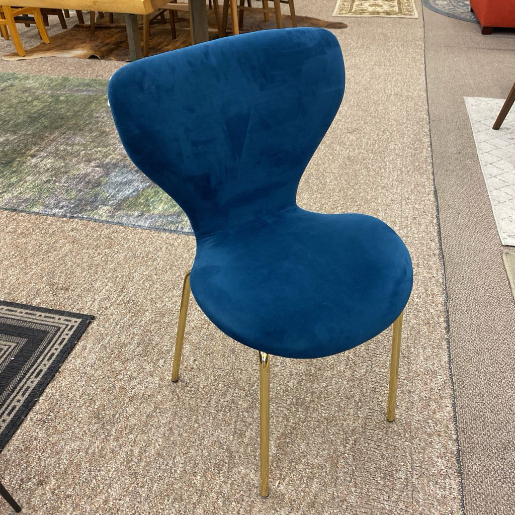 SET 4 Royal Blue & Gold Mod Dining Chairs