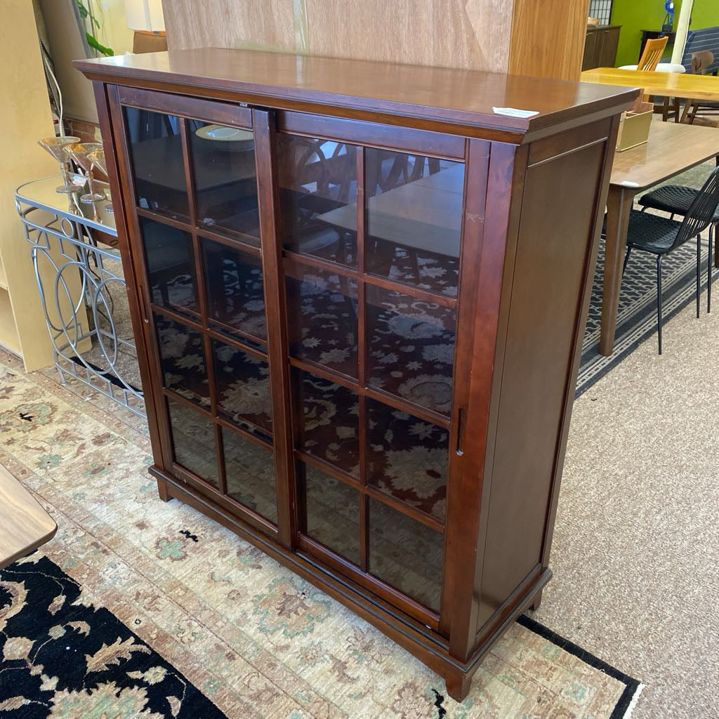 Dark Wood Bypass Glass Door Cabinet
