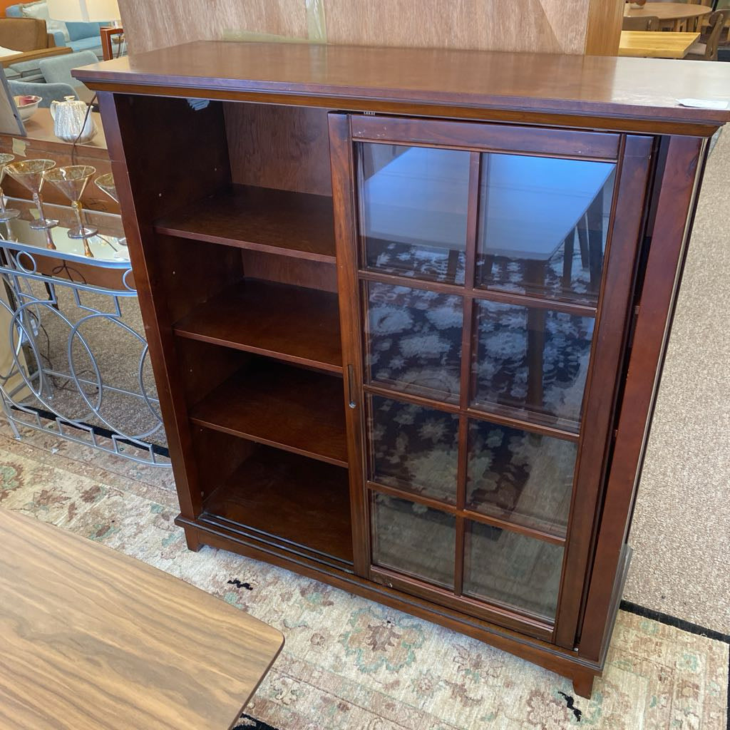 Dark Wood Bypass Glass Door Cabinet