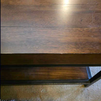 Hekman Dark Wood Finish 2 Tier Coffee Table with Black Metal Legs