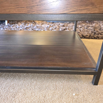 Hekman Dark Wood Finish 2 Tier Coffee Table with Black Metal Legs
