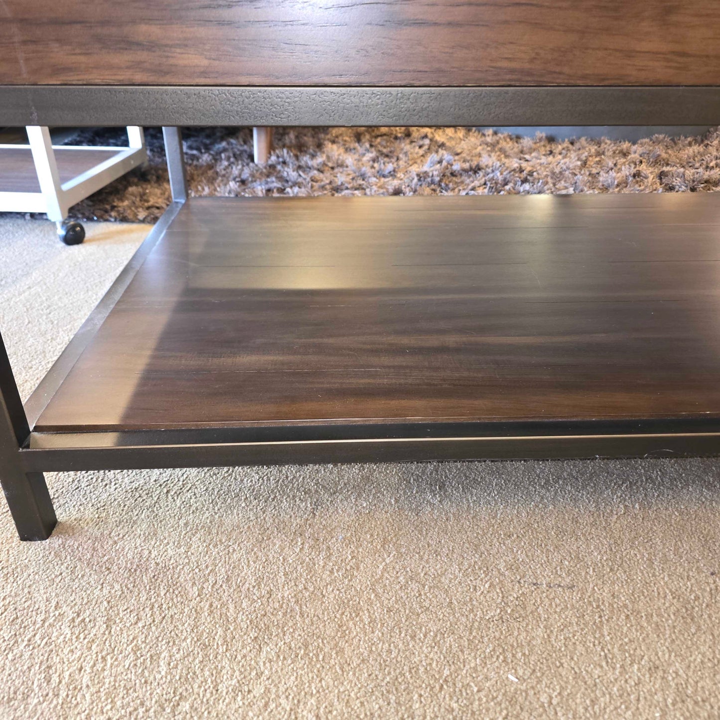 Hekman Dark Wood Finish 2 Tier Coffee Table with Black Metal Legs