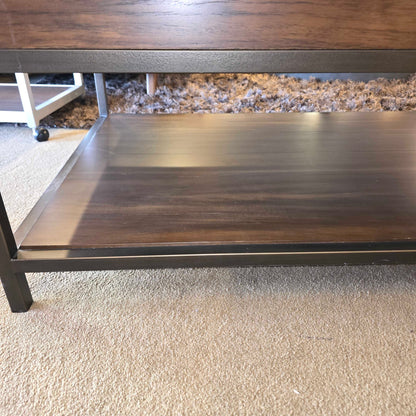 Hekman Dark Wood Finish 2 Tier Coffee Table with Black Metal Legs