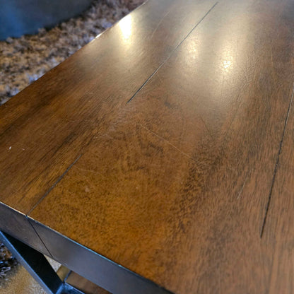 Hekman Dark Wood Finish 2 Tier Coffee Table with Black Metal Legs