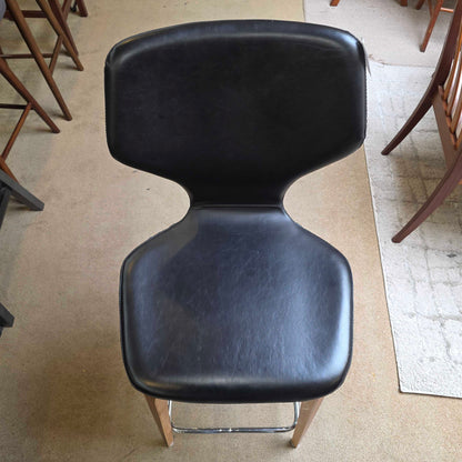 Room and Board Black Leather Seat and Back with Wooden Legs Stool