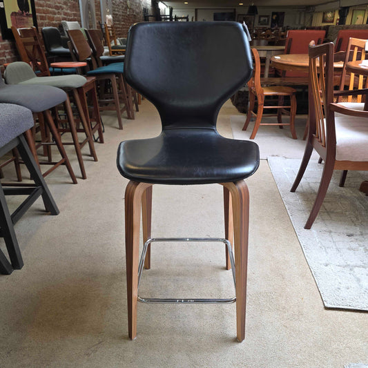 Room and Board Black Leather Seat and Back with Wooden Legs Stool