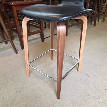 Room and Board Black Leather Seat and Back with Wooden Legs Stool