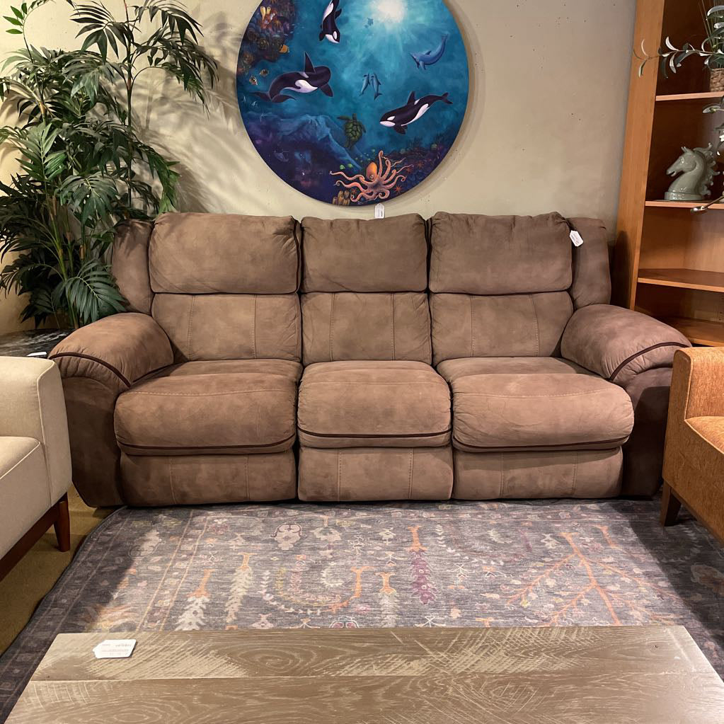 Med Brown Suede Manuel Reclining Sofa
