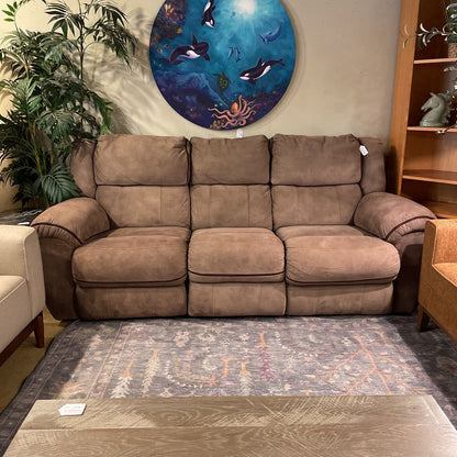 Med Brown Suede Manuel Reclining Sofa