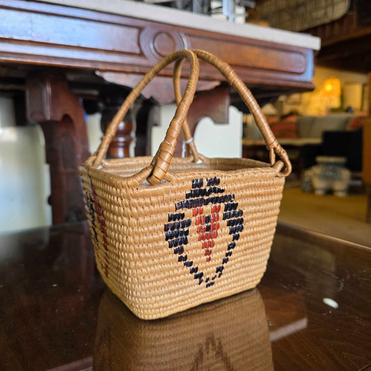 Tightly Woven Basket with Handle and Black & OrangeDesign(Coast Salish?)