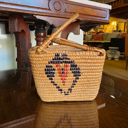 Tightly Woven Basket with Handle and Black & OrangeDesign(Coast Salish?)