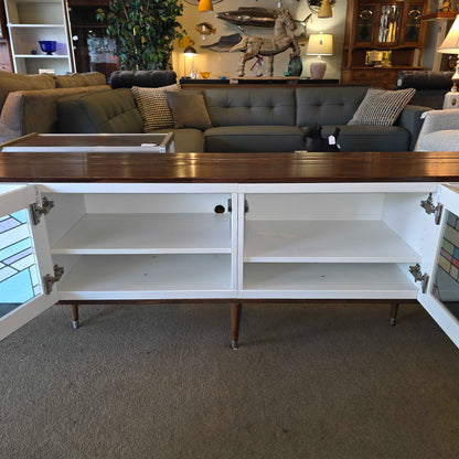 Long Low Media Cabinet with Faux Stain Glass Doors