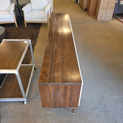 Long Low Media Cabinet with Faux Stain Glass Doors