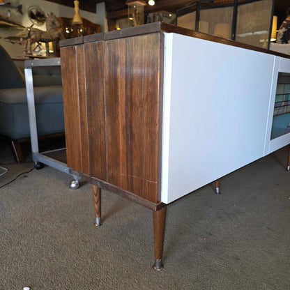 Long Low Media Cabinet with Faux Stain Glass Doors