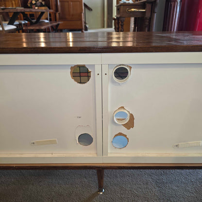 Long Low Media Cabinet with Faux Stain Glass Doors