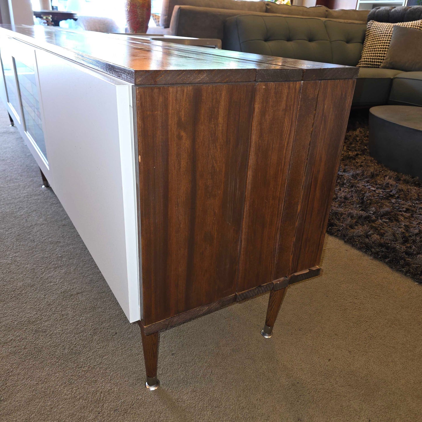 Long Low Media Cabinet with Faux Stain Glass Doors