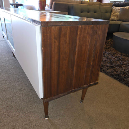 Long Low Media Cabinet with Faux Stain Glass Doors