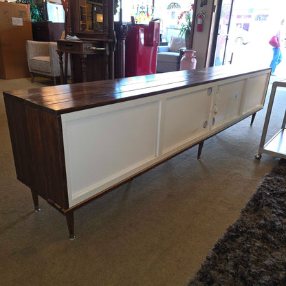 Long Low Media Cabinet with Faux Stain Glass Doors