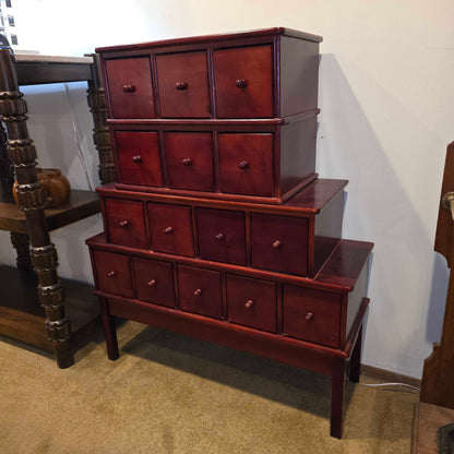 Red Tone Stacked Apothecary-Style CD Cabinet (As Is)