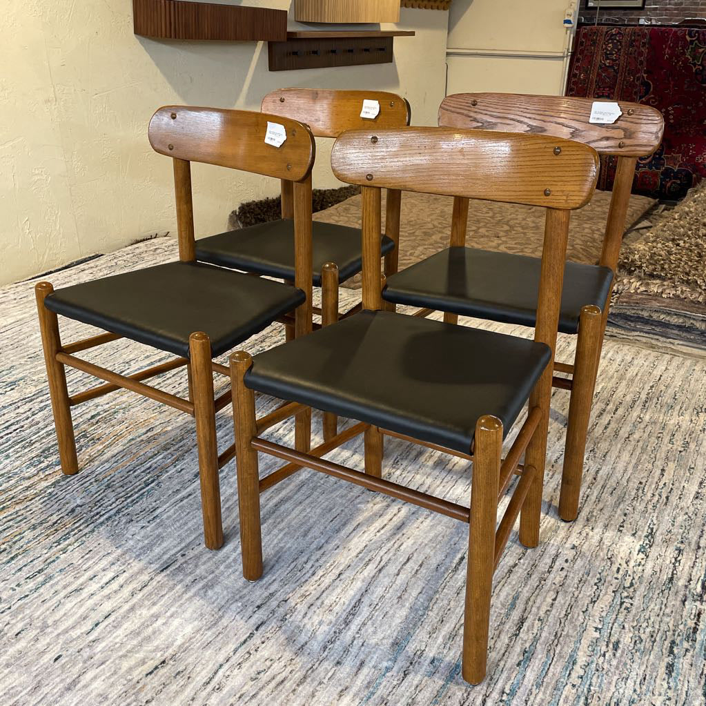 Oak and Black Vinyl MCM Style Dining Chairs SET of 4 C DINING CHAIRS