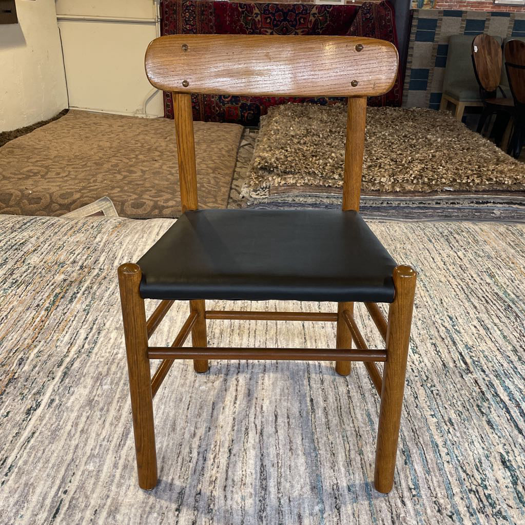 Oak and Black Vinyl MCM Style Dining Chairs SET of 4 C DINING CHAIRS