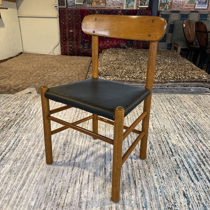 Oak and Black Vinyl MCM Style Dining Chairs SET of 4 C DINING CHAIRS